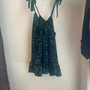 Free people mini dress- emerald green sequined